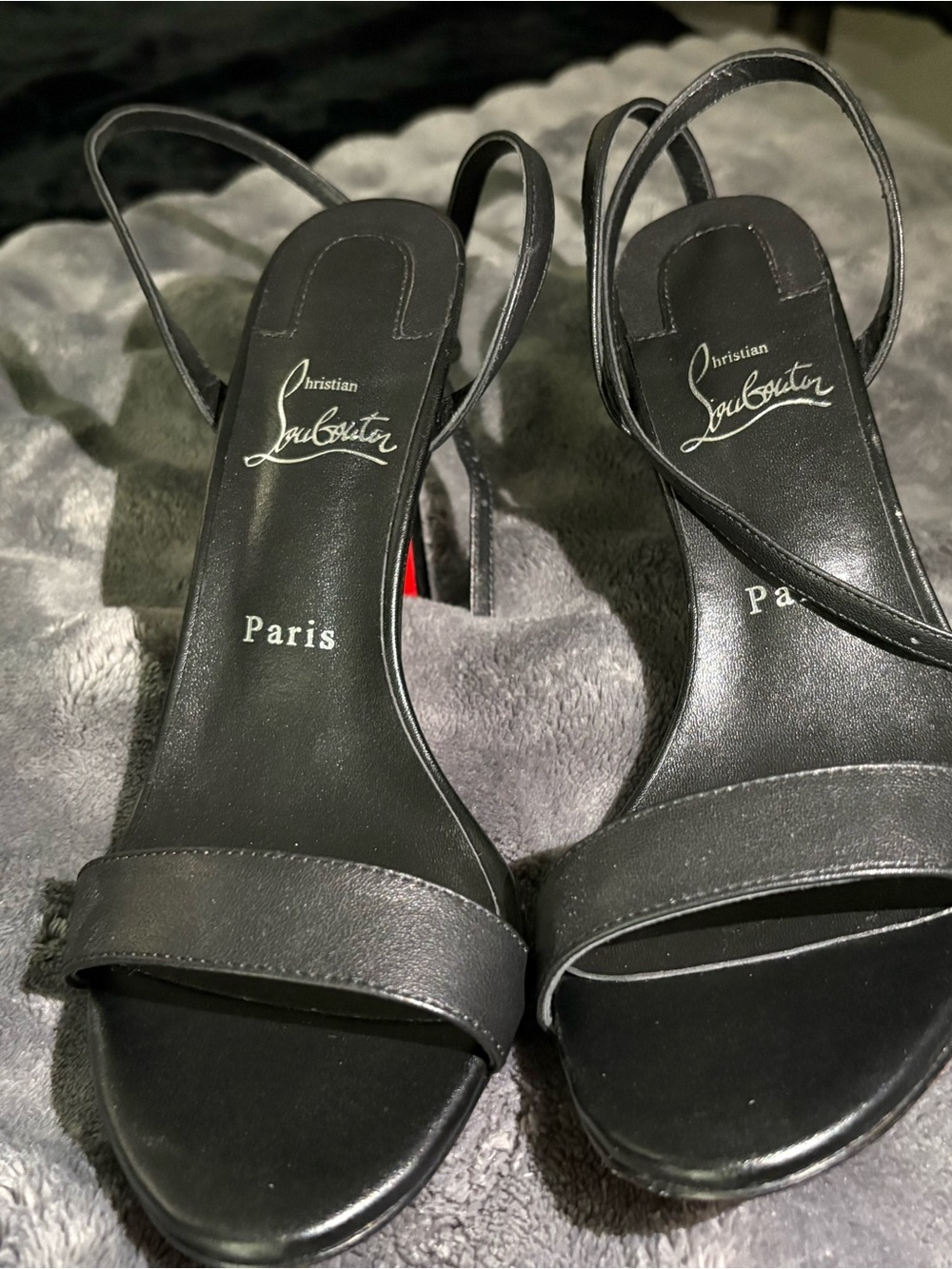 Christian Louboutin Black Leather Slingback Sandals with Red Sole